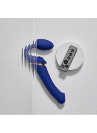 Синий безремневой страпон Multi Orgasm Bendable Strap-On size L с клиторальной стимуляцией - Strap-on-me - купить с доставкой в Арзамасе