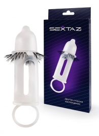 Эластичная насадка на пенис с подхватом мошонки и стимулирующими «ресничками» - Sextaz - в Арзамасе купить с доставкой