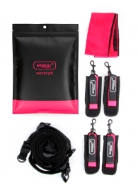 Черно-розовый эротический набор: фиксатор, оковы, наручники, повязка - Erokay - купить с доставкой в Арзамасе