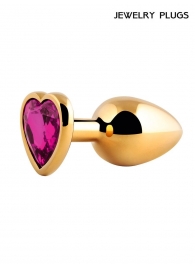 Золотистая анальная пробка с малиновым кристаллом - 9 см. - Anal Jewelry Plug