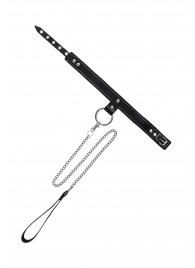 Черный узкий однослойный ошейник с серебристым поводком-цепочкой - Pecado - купить с доставкой в Арзамасе