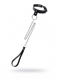 Черный узкий однослойный ошейник с серебристым поводком-цепочкой - Pecado - купить с доставкой в Арзамасе