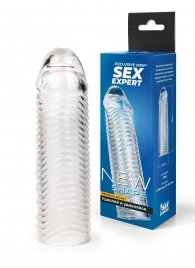 Прозрачная закрытая насадка на пенис с ребрышками - 16 см. - Sex Expert - в Арзамасе купить с доставкой