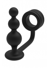 Черное эрекционное кольцо с анальной елочкой Cockring With Beaded Anal Plug - Dream Toys - в Арзамасе купить с доставкой