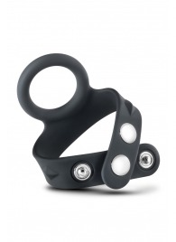 Черное эрекционное кольцо с подхватом мошонки на кнопках VS6 - Blush Novelties - в Арзамасе купить с доставкой
