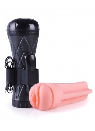 Телесный мастурбатор-вагина в черной колбе с вибрацией - Boys of Toys - в Арзамасе купить с доставкой