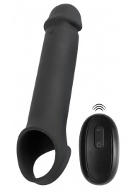 Черная вибронасадка для пениса с хомутом для мошонки и пультом ДУ Remote Controlled Penis Extension - Orion - в Арзамасе купить с доставкой