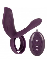 Фиолетовая насадка на член с клиторальным отростком и пультом ДУ RC Couple’s Vibrator 2 - Orion - в Арзамасе купить с доставкой