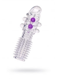 Гелевая прозрачная насадка с шариками и шипами - 14 см. - Toyfa Basic - в Арзамасе купить с доставкой