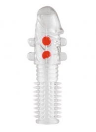 Гелевая прозрачная насадка с шариками и шипами - 14 см. - Toyfa Basic - в Арзамасе купить с доставкой