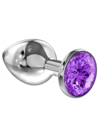 Малая серебристая анальная пробка Diamond Purple Sparkle Small с фиолетовым кристаллом - 7 см. - Lola Games - купить с доставкой в Арзамасе