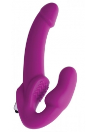 Ярко-розовый безремневой вибрострапон Evoke Vibrating Strapless Silicone Strap-on Dildo - XR Brands - купить с доставкой в Арзамасе