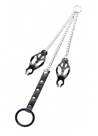 Черно-серебристые зажимы для сосков с кольцом для пениса TOYFA Metal - ToyFa - купить с доставкой в Арзамасе