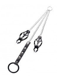 Черно-серебристые зажимы для сосков с кольцом для пениса TOYFA Metal - ToyFa - купить с доставкой в Арзамасе