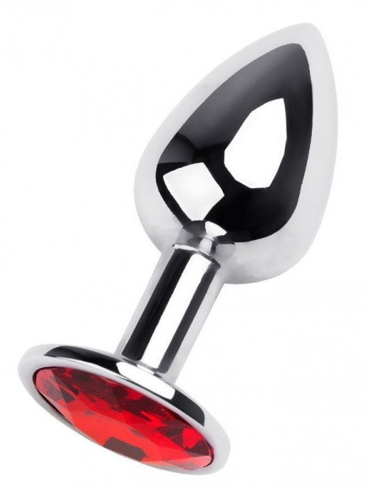 Маленькая коническая серебристая анальная пробка с красным кристаллом - 7 см. - ToyFa - купить с доставкой в Арзамасе