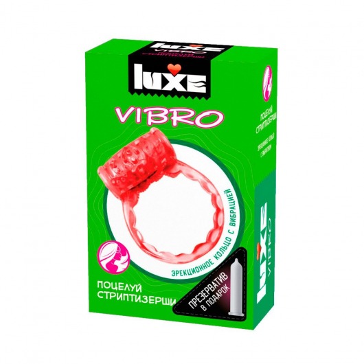 Розовое эрекционное виброкольцо Luxe VIBRO  Поцелуй стриптизёрши  + презерватив - Luxe - в Арзамасе купить с доставкой