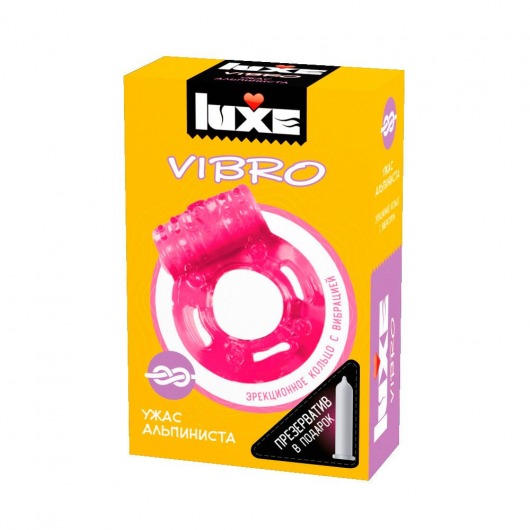 Розовое эрекционное виброкольцо Luxe VIBRO  Ужас Альпиниста  + презерватив - Luxe - в Арзамасе купить с доставкой