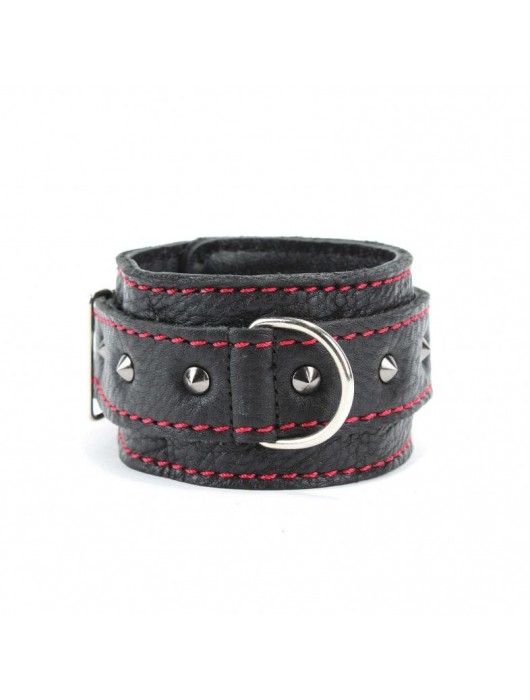 Черные оковы с шипами и контрастной строчкой - БДСМ Арсенал - купить с доставкой в Арзамасе