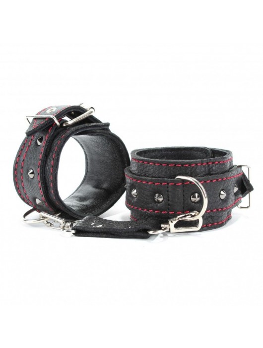 Черные оковы с шипами и контрастной строчкой - БДСМ Арсенал - купить с доставкой в Арзамасе