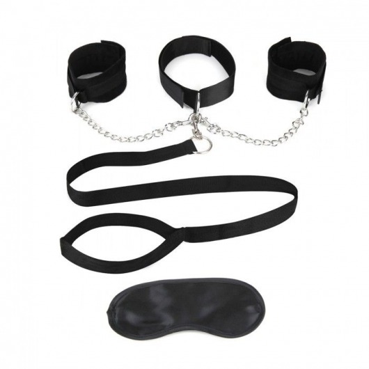 Чёрный ошейник с наручниками и поводком Collar Cuffs   Leash Set - Lux Fetish - купить с доставкой в Арзамасе