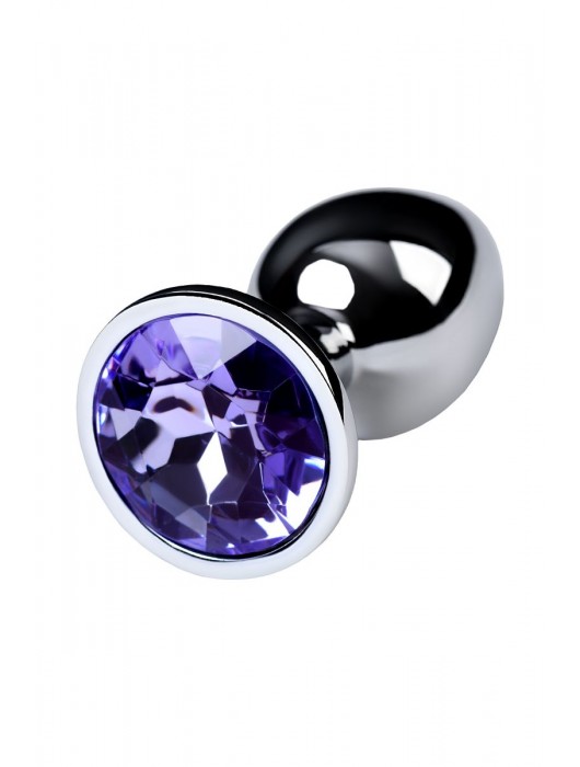 Серебристая конусовидная анальная пробка с фиолетовым кристаллом - 7 см. - ToyFa - купить с доставкой в Арзамасе