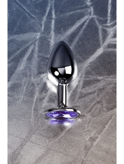 Серебристая конусовидная анальная пробка с фиолетовым кристаллом - 7 см. - ToyFa - купить с доставкой в Арзамасе