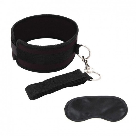 Черный ошейник с длинным поводком Collar and Leash Set - Lux Fetish - купить с доставкой в Арзамасе