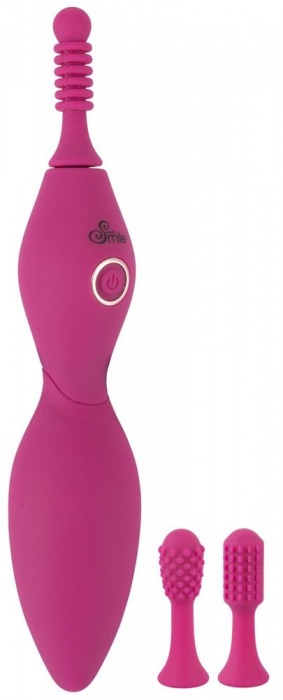 Ярко-розовый клиторальный вибратор с 3 насадками Spot Vibrator with 3 Tips - 17,9 см. - Orion