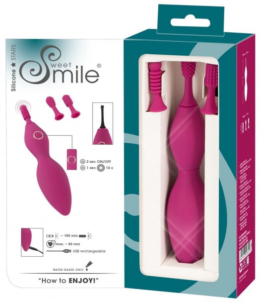 Ярко-розовый клиторальный вибратор с 3 насадками Spot Vibrator with 3 Tips - 17,9 см. - Orion