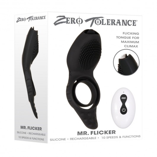 Черное эрекционное кольцо со стимулятором клитора Mr. Flicker - Zero Tolerance - в Арзамасе купить с доставкой