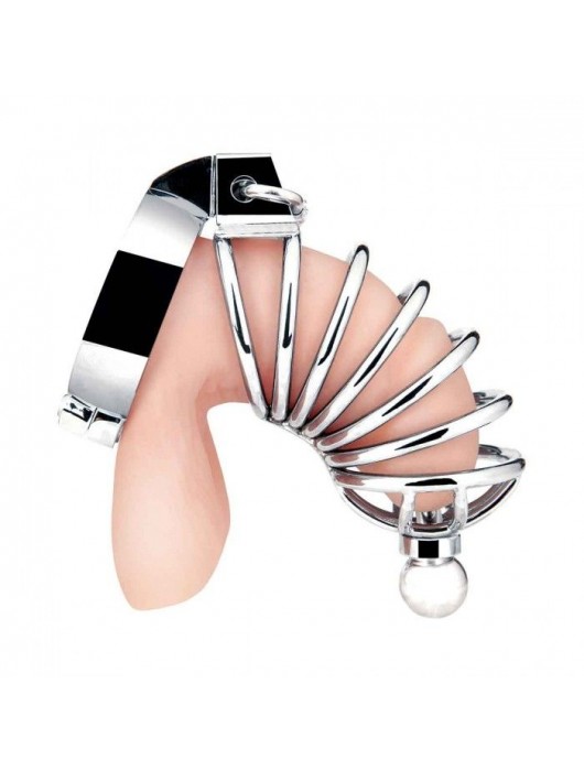Серебристая клетка для члена Urethral Play Cage - BlueLine - купить с доставкой в Арзамасе