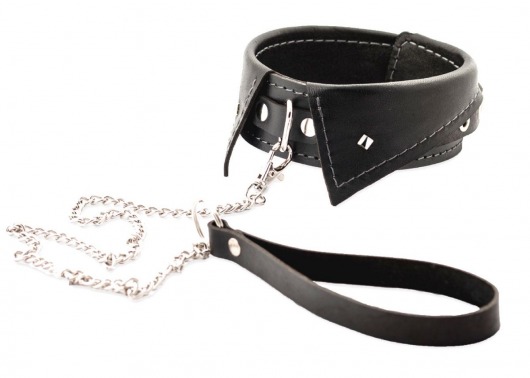 Черный ошейник-воротничок с металлическим поводком - Crazy Handmade - купить с доставкой в Арзамасе