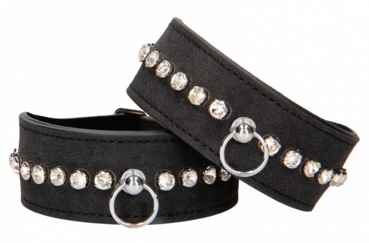 Черные наручники Diamond Studded Wrist Cuffs - Shots Media BV - купить с доставкой в Арзамасе