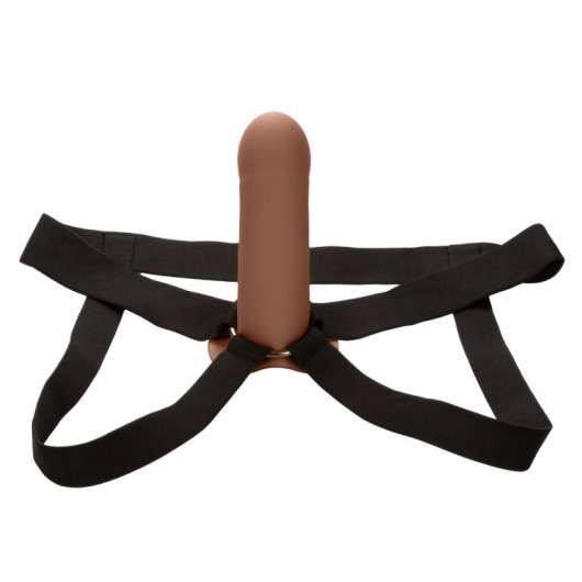 Коричневый фаллопротез из силикона Extension with Harness - 15,75 см. - California Exotic Novelties - купить с доставкой в Арзамасе