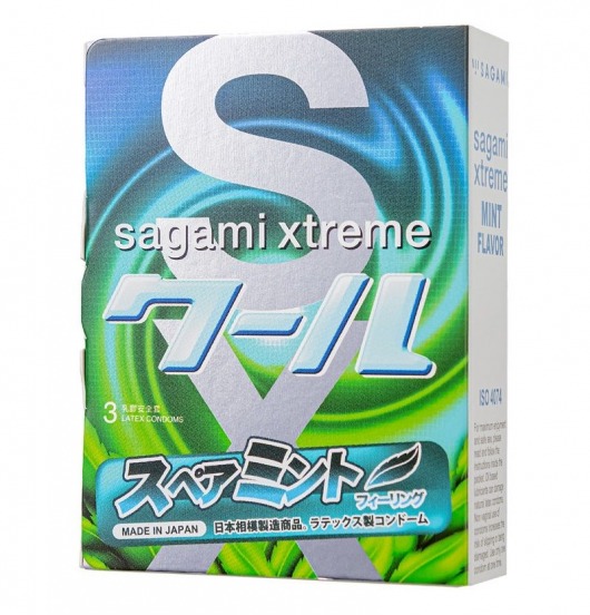 Презервативы Sagami Xtreme Mint с ароматом мяты - 3 шт. - Sagami - купить с доставкой в Арзамасе