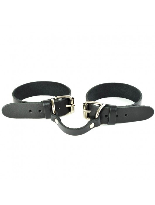 Черные кожаные наручники со съемной красной опушкой - Sitabella - купить с доставкой в Арзамасе
