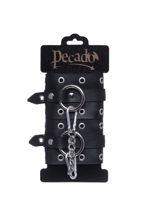 Черные кожаные однослойные наручники с люверсами - Pecado - купить с доставкой в Арзамасе
