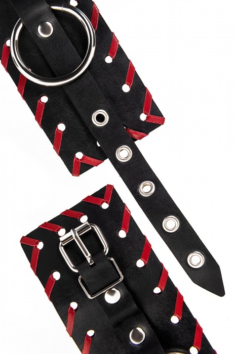 Черно-красные оковы из натуральной кожи - Pecado - купить с доставкой в Арзамасе