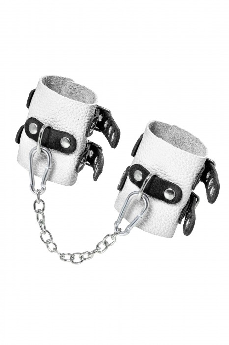 Бело-черные наручники с двумя ремешками и люверсами - Pecado - купить с доставкой в Арзамасе