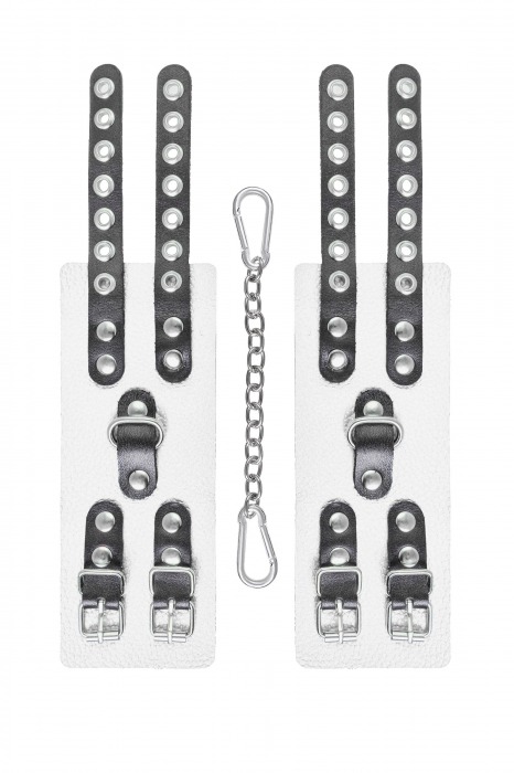 Бело-черные наручники с двумя ремешками и люверсами - Pecado - купить с доставкой в Арзамасе