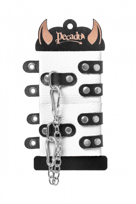 Бело-черные наручники с двумя ремешками и люверсами - Pecado - купить с доставкой в Арзамасе