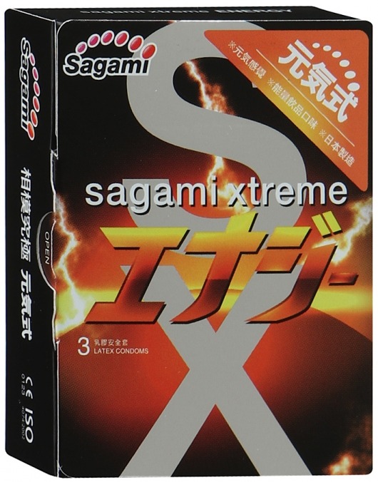 Презервативы Sagami Xtreme ENERGY с ароматом энергетика - 3 шт. - Sagami - купить с доставкой в Арзамасе