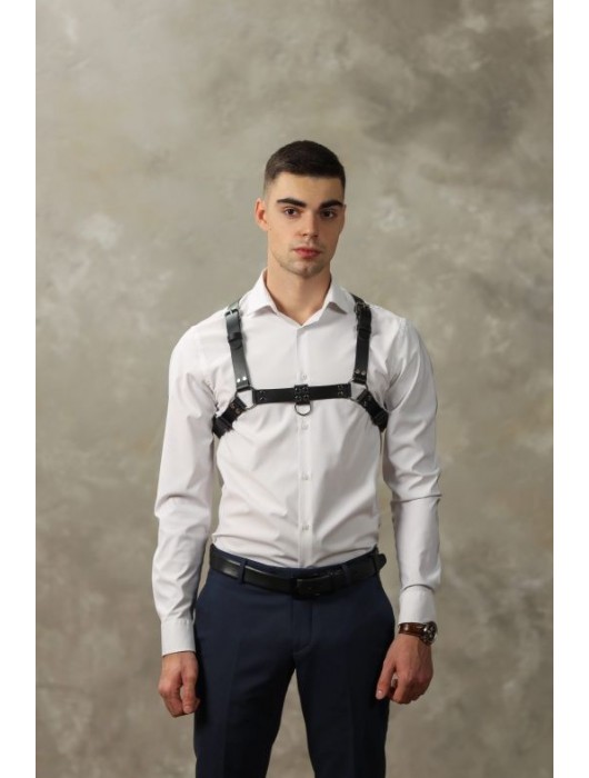 Черная мужская кожаная портупея №4 - БДСМ Арсенал - купить с доставкой в Арзамасе