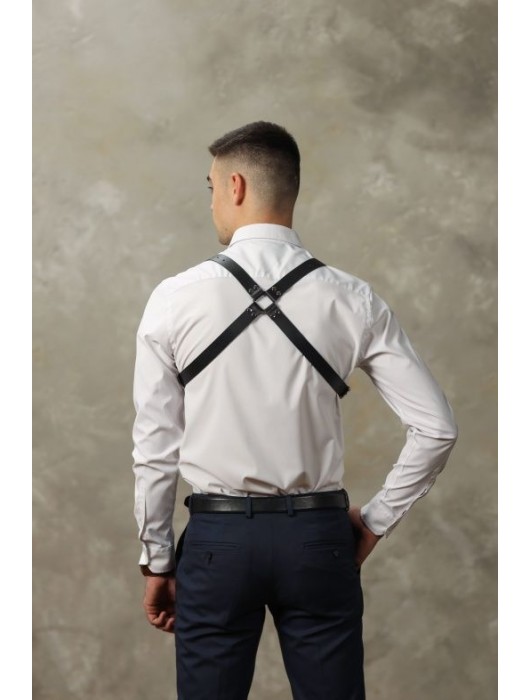 Черная мужская кожаная портупея №4 - БДСМ Арсенал - купить с доставкой в Арзамасе