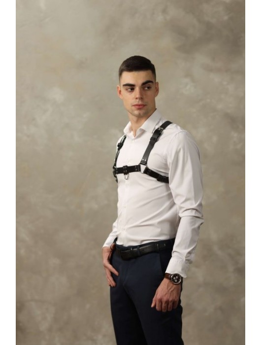 Черная мужская кожаная портупея №4 - БДСМ Арсенал - купить с доставкой в Арзамасе