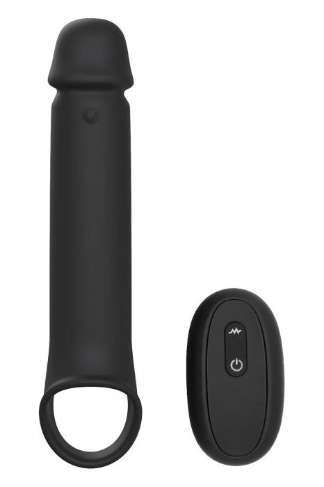 Черная насадка-удлинитель с вибрацией Vibrating Extender With Remote - Dream Toys - в Арзамасе купить с доставкой