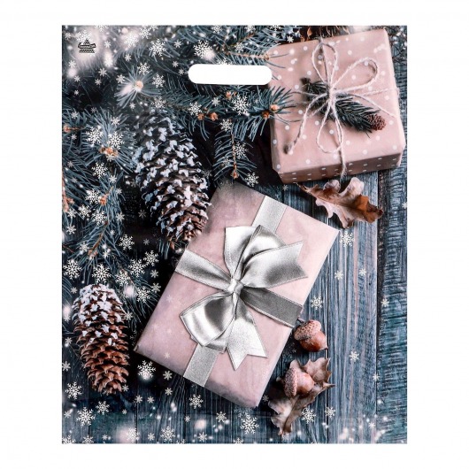 Новогодний пакет с принтом в виде подарков и вырубной ручкой (45х38 см) - Сима-Ленд - купить с доставкой в Арзамасе