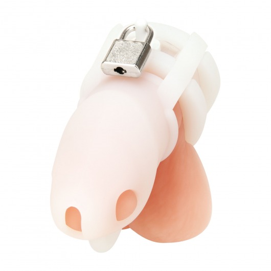 Белая клетка для пениса Silicone Small 2 in Cock Cage With Ball Divider - BlueLine - купить с доставкой в Арзамасе