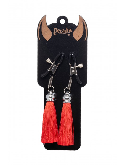 Зажимы на соски «Прищепки» с красными кисточками из шелка - Pecado - купить с доставкой в Арзамасе
