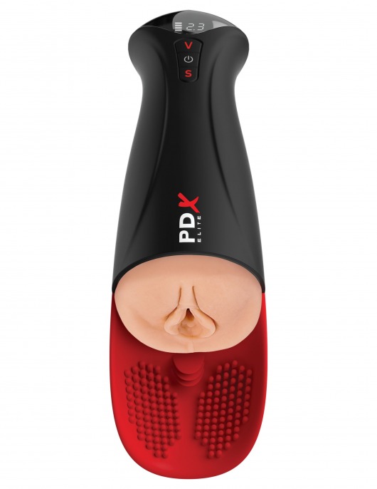 Телесный мастурбатор-вагина в черной колбе с вибрацией Fuck-O-Matic Pro XL - Pipedream - в Арзамасе купить с доставкой
